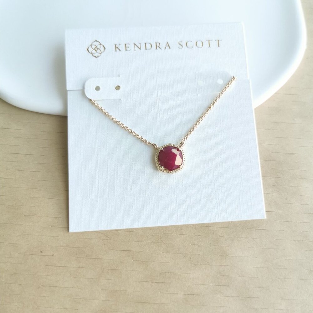 Kendra Scott “Davie” Gold Necklace with (raspberry color) Pendant